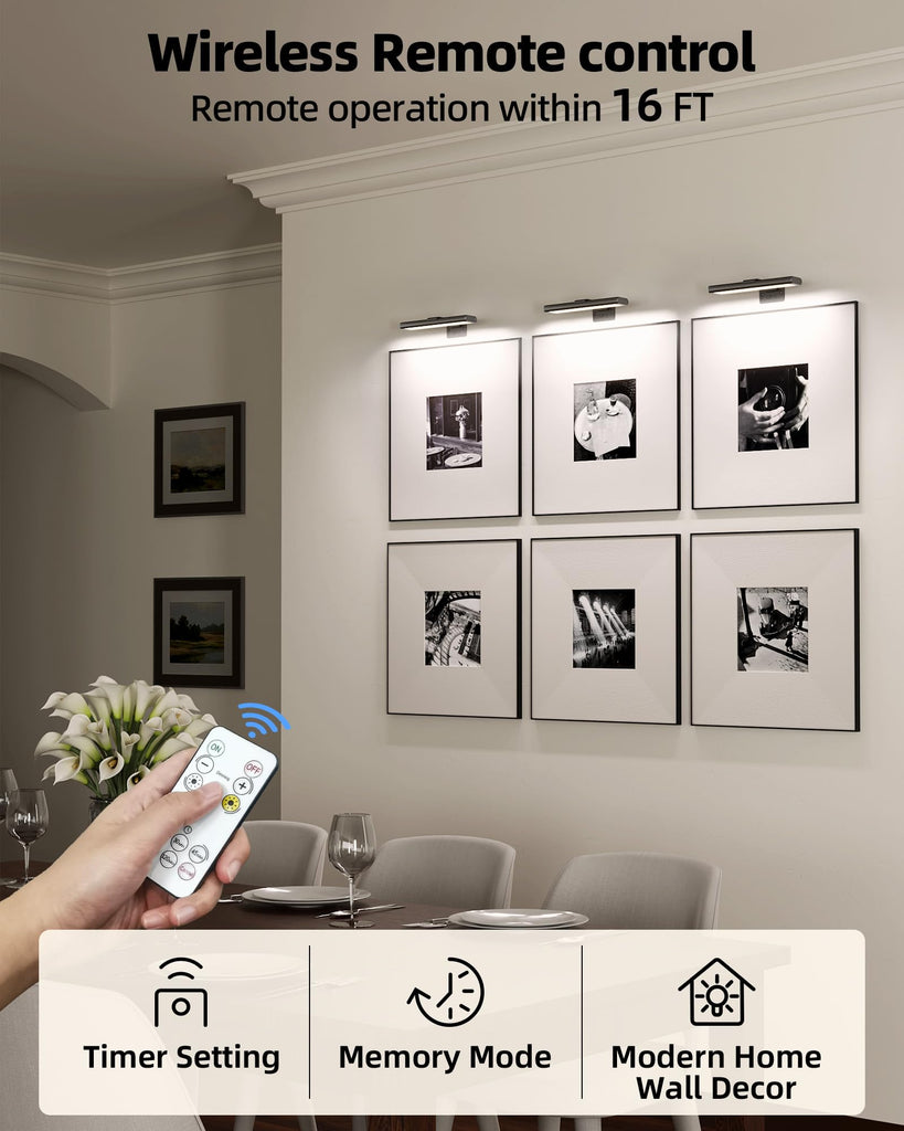 Picture Light for Wall, Rechargeable 2400mAh Lights Wireless with IR Remote, 3 Color & Dimmable Magnetic 7.8'' LED