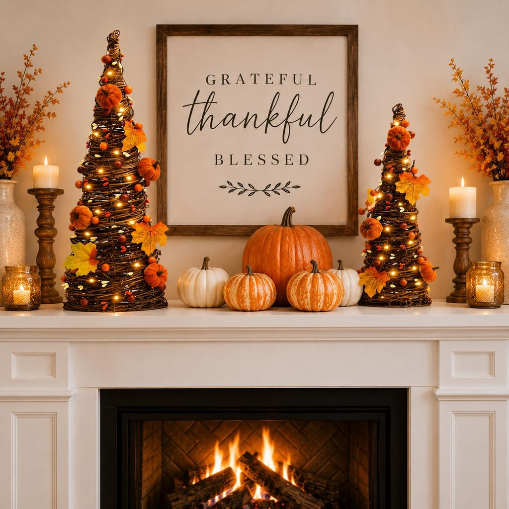 Lighted Fall Table Tree Decor, Farmhouse Pumpkin Fall Decorations