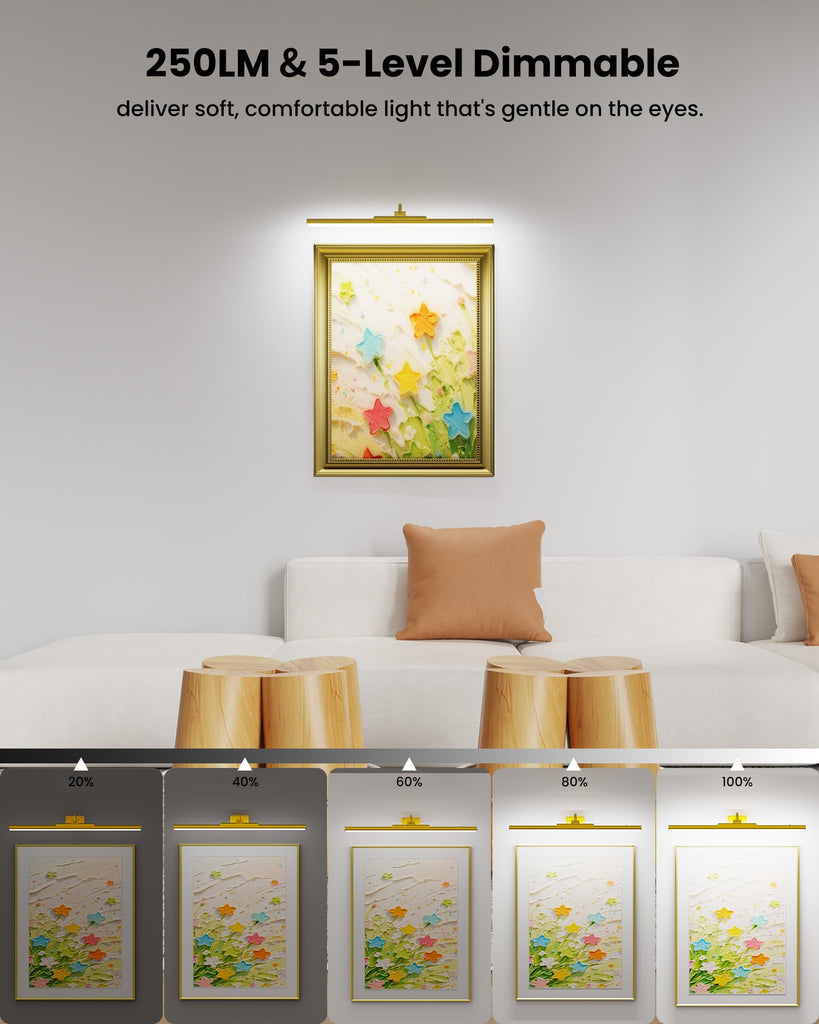 Picture Light for Wall Wireless Rechargeable 16 Inch Gold