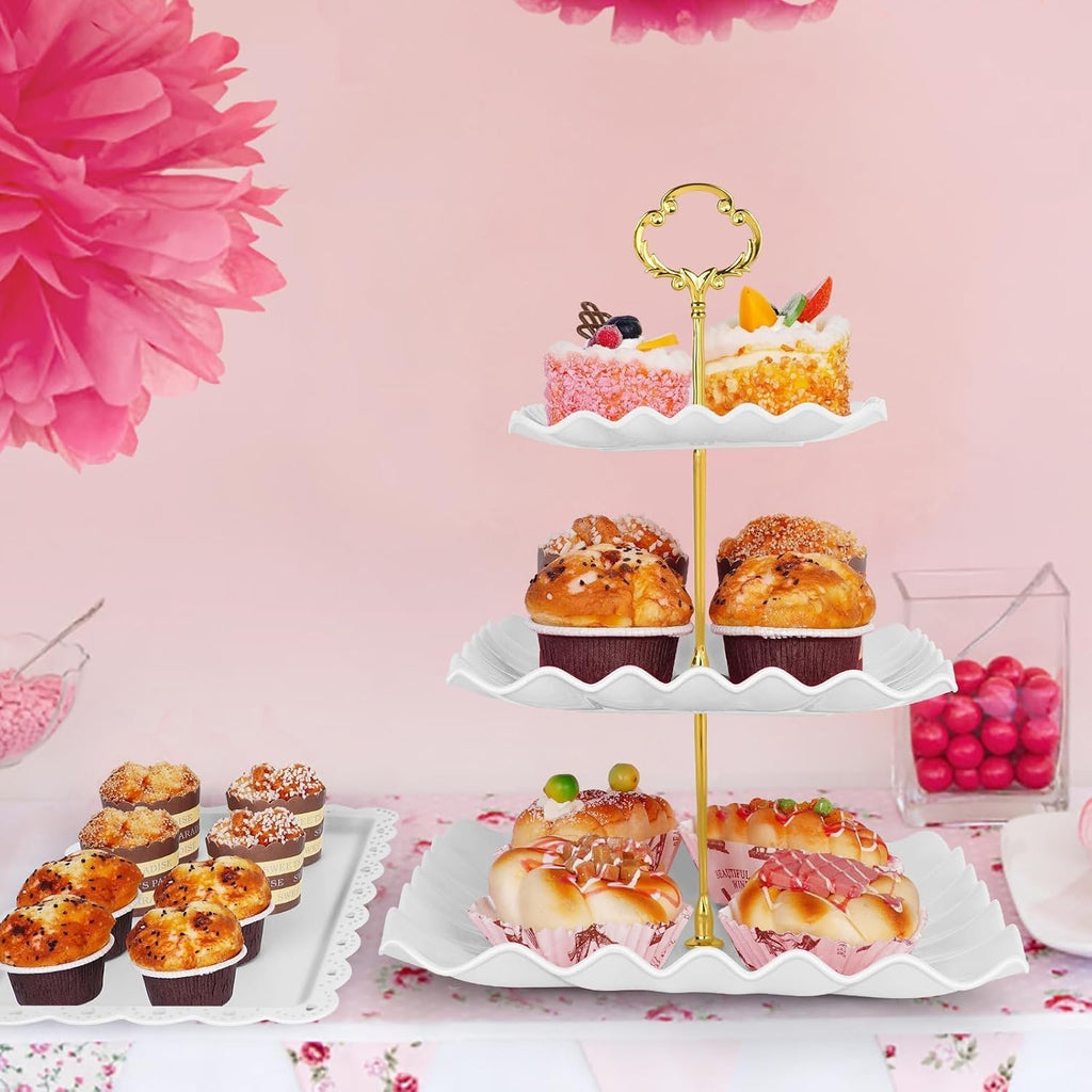 Dessert Table Display Set - 3-Tier Dessert Display Stands & Serving Tray - Dessert Trays Dessert - Set of 5
