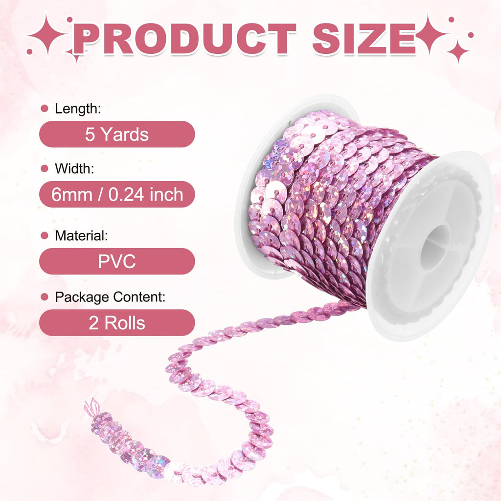 0.24 Inch 6mm Flat Sequin Strip Laser Sequins Fabric Paillette Spangle Sequins Trim for Crafts DIY - 2Pcs 5 Yards