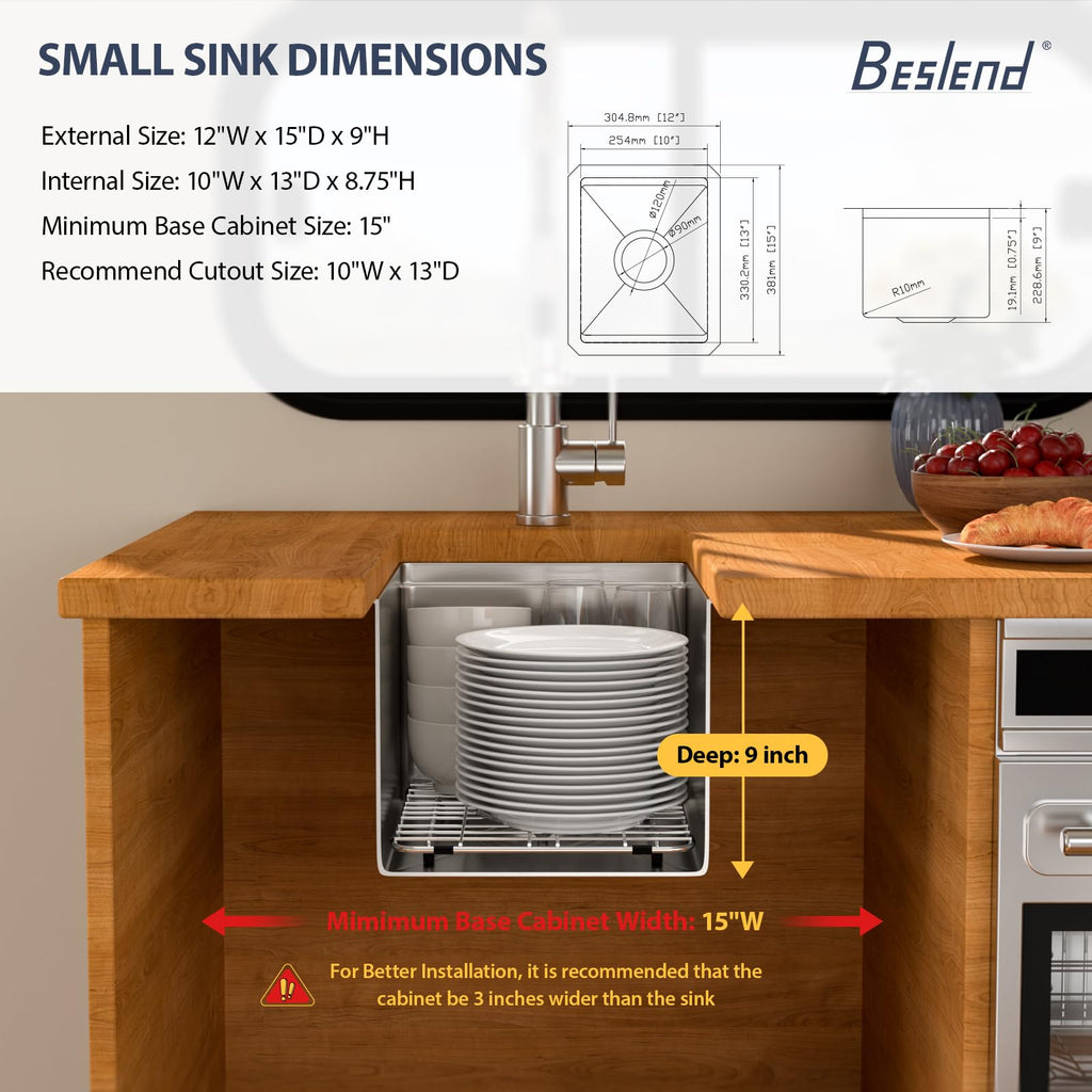 12 Inch Stainless Steel Undermount Bar Sink with Cover