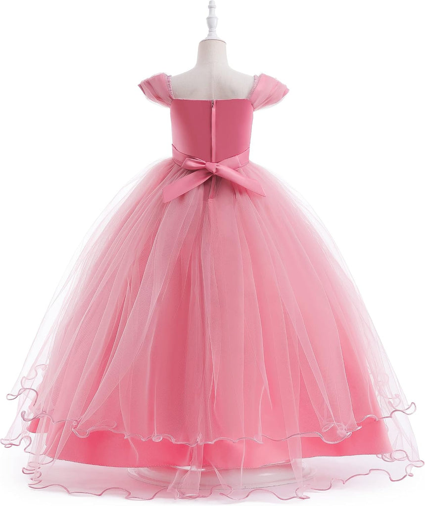 Vintage Off the Shoulder Flower Girl Dress Lace Embroidery Little/Big Girls Wedding Bridesmaid Holiday Ballgown