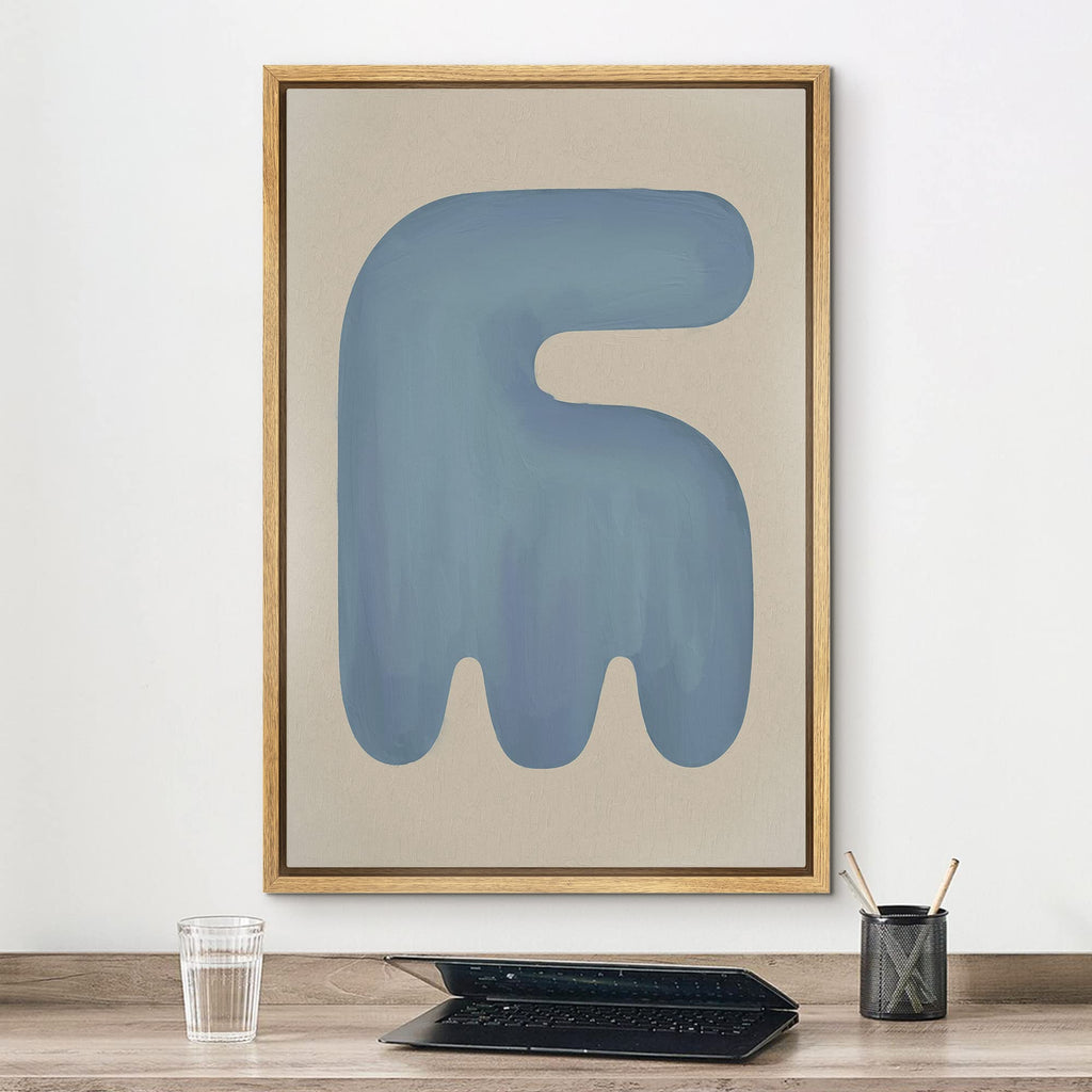 Framed Canvas Print Wall Art Geometric Mid-Century Blue Polygon Abstract Shapes Illustrations Minimalism Decorative