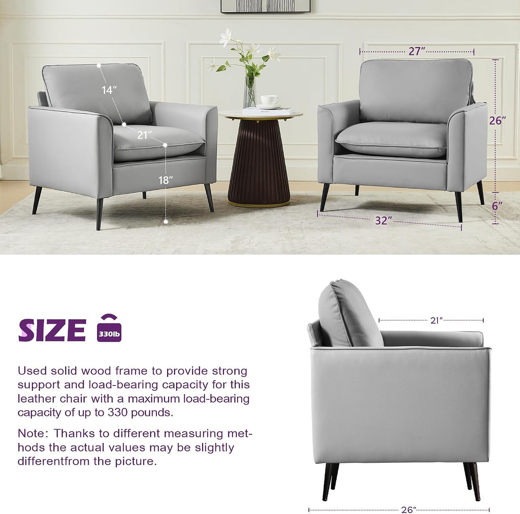 Grey Faux Leather Accent Chair - Set of 2
