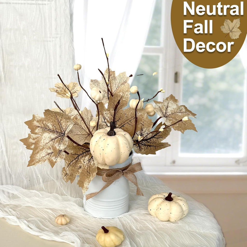 Fall Centerpieces For Tables White Maple Pumpkin Berries Decor 12" - Set of 2