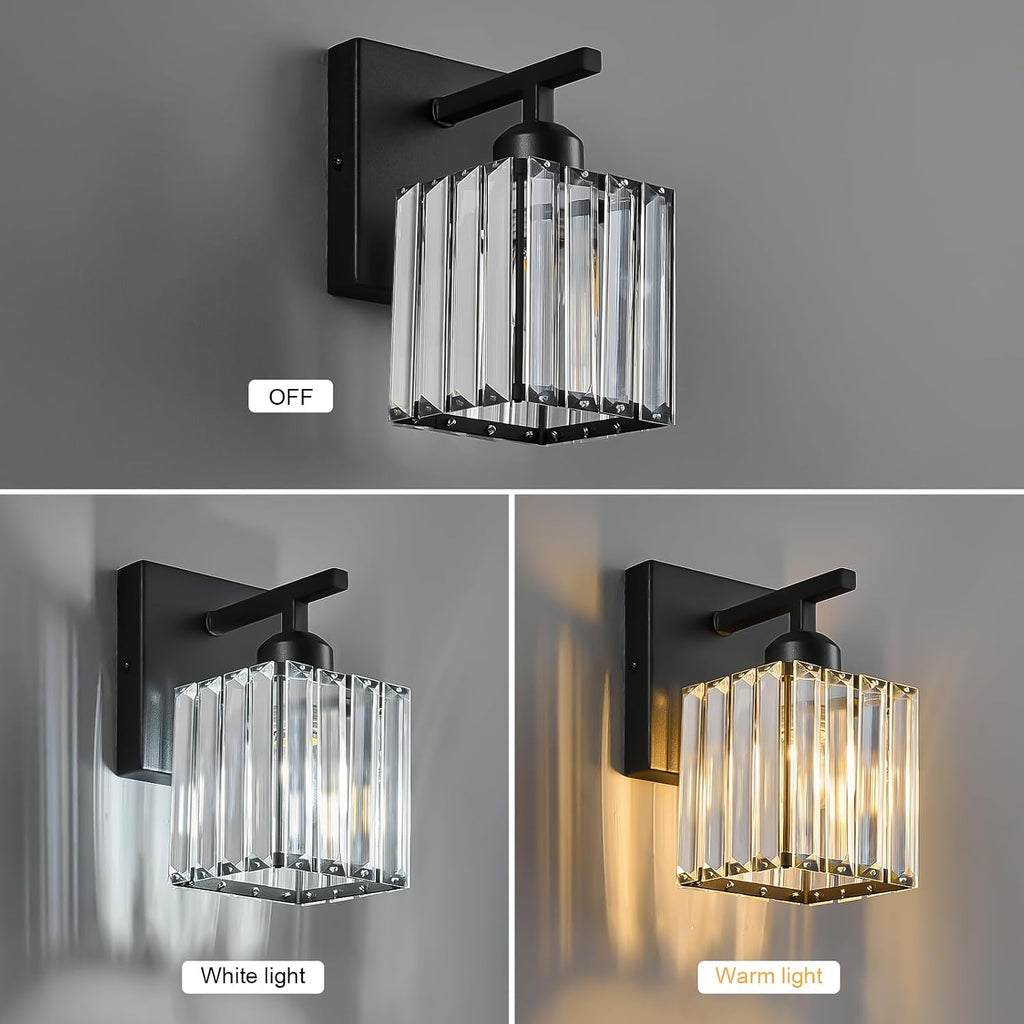 Modern Wall Sconces Set of Two Indoor Wall Lamp Black Wall Sconce Crystal Wall Light Bathroom Vanity Light Fixtures