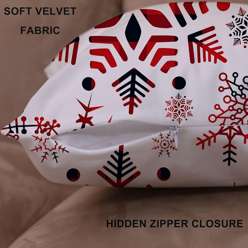24x24 Pillow Covers Christmas Winter Snowflake Baby It's Cold Outside Bright Red Deer Let It Snow Xmas Soft Velvet - Set of 4
