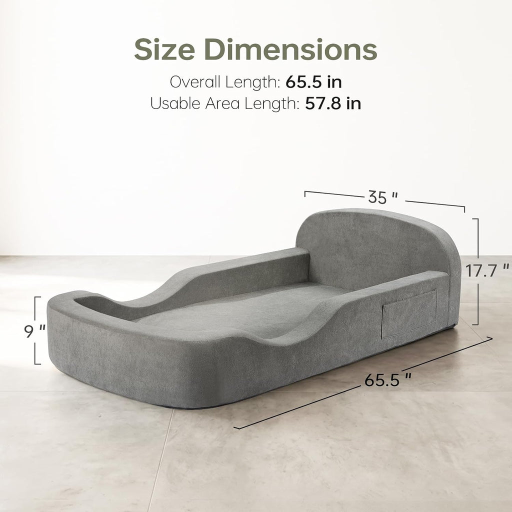 Montessori Toddler Floor Bed with Built-in Side Rails, All-Foam, No Assembly Needed, Light Grey