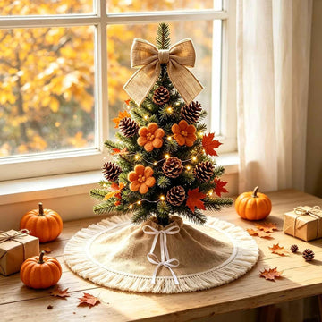 24" Burlap Tree Skirts with Tassel, Fall Tree Skirt for 2-3 Ft Tabletop