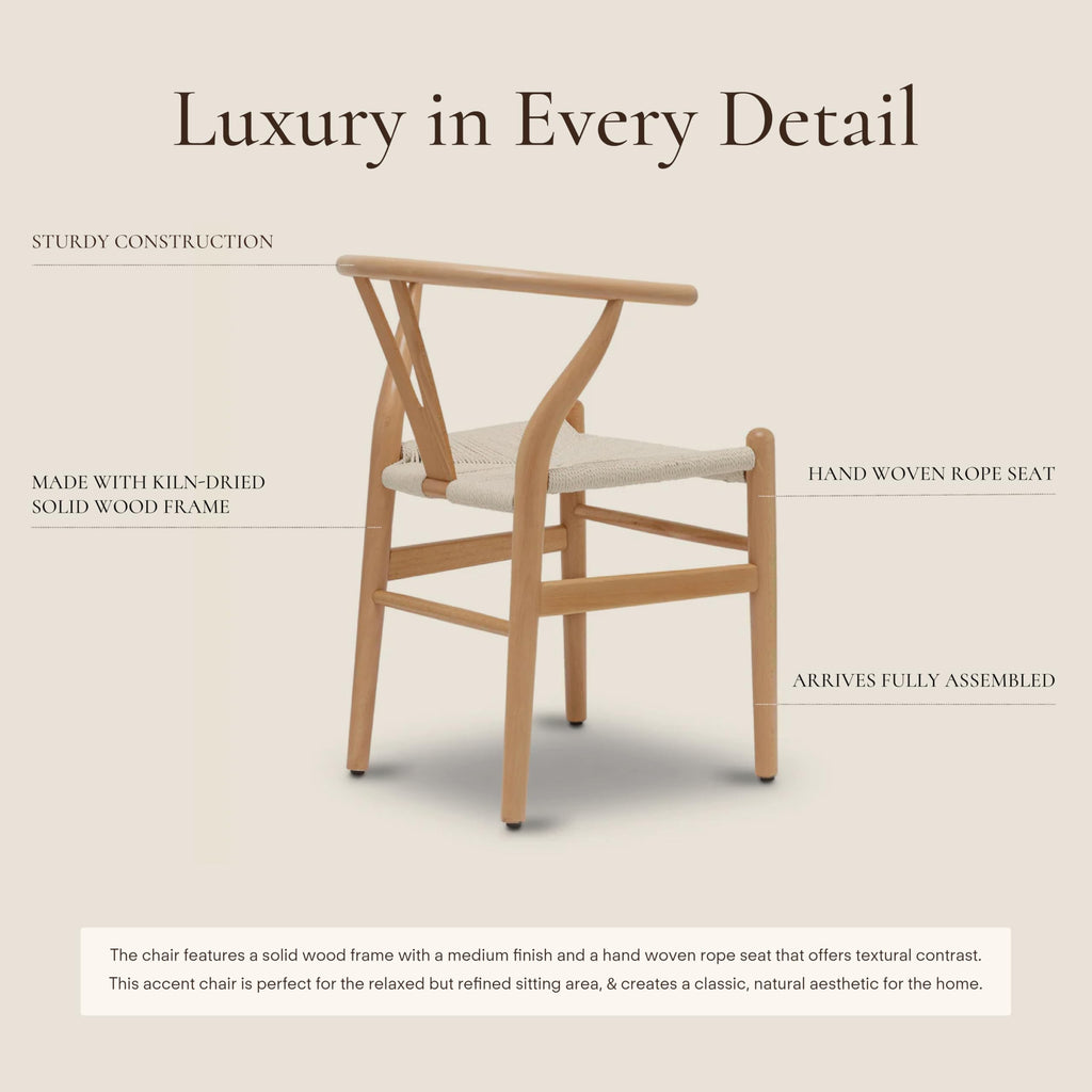 & BARK Weave Dining Chairs - Mid-Century Modern Wishbone Dining Chairs with Arms, Solid Wood Frame, Indoor Use