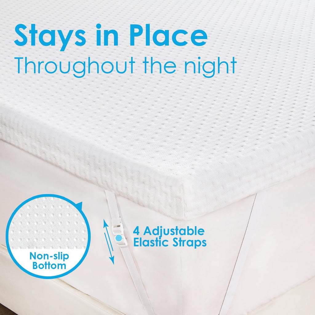 3 Inch Gel Memory Foam Mattress Topper Queen, Thick Mattress Pad | Bed Topper for Back Pain, Non-Slip Design with