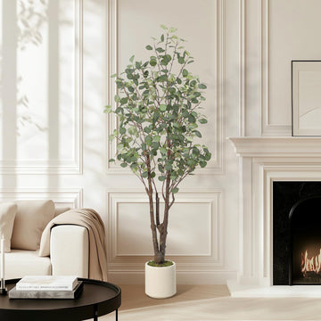 Artificial Eucalyptus Tree with White Planter