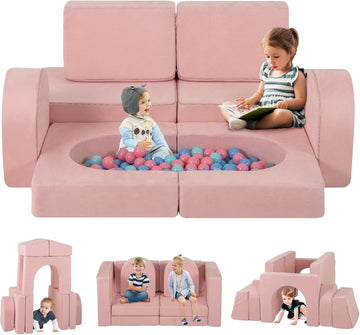 Modular Kids Play Couch, 8 PCS Toddler Creative Sectional Fort Building Sofa for Playroom, Bedroom, Children