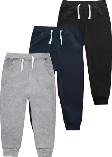 Boys Sweatpants 3 Pack Jogger Pants with Pockets Drawstring Waist