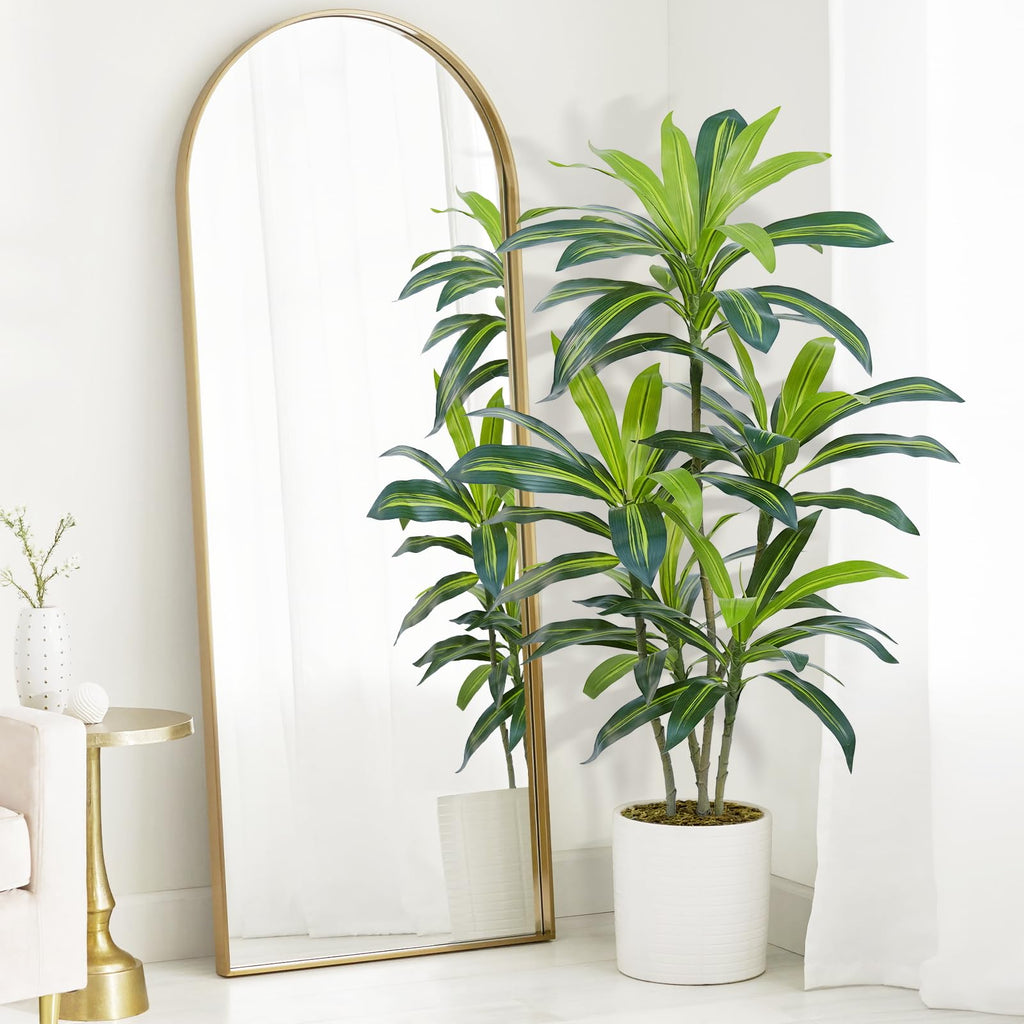 Dracaena Plant Artificial Tree 4Ft Tall Fake Tropical Floor Plants Potted (Real Touch) Artificial Silk Tree Leaf Faux