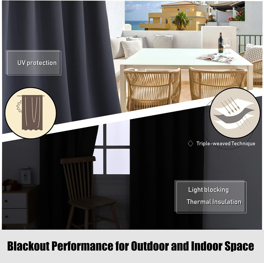 Waterproof Indoor/Outdoor Curtains Thermal Insulated | Sun Blocking Privacy Grommet Blackout Curtains /Porch/Living