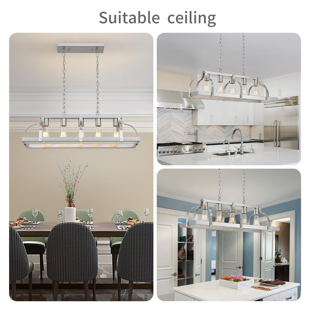 Metal Chandelier Linear Pendant Ceiling Lighting Rustic Farmhouse Fixture Kitchen Island Dining Room, H 8.5"