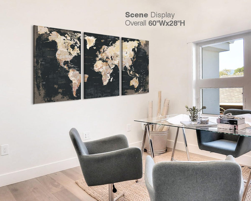 Black Wall Decor for Mens Bedroom Office Living Room World Maps for Wall