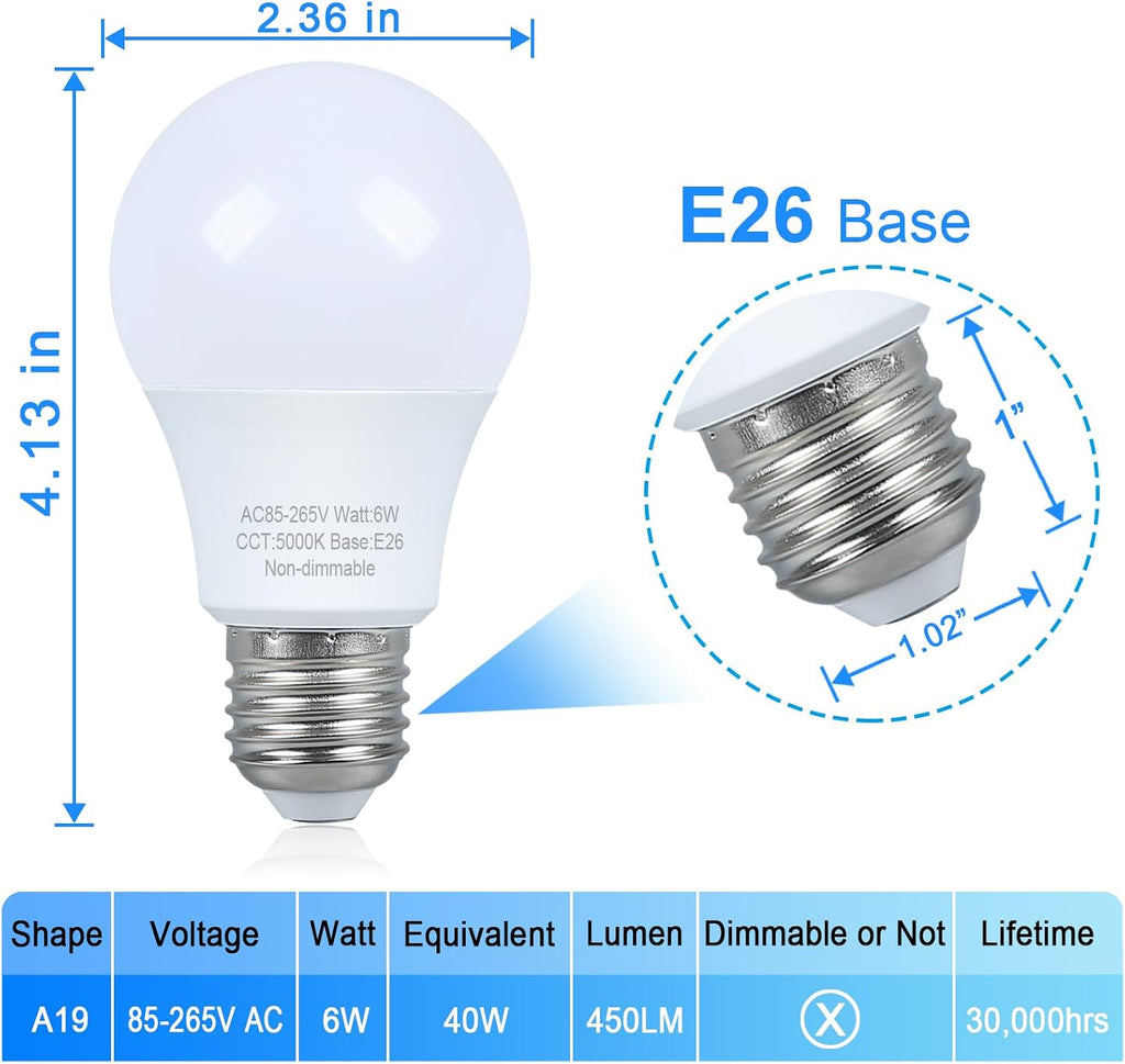 LED Light Bulbs 40 watt Equivalent, Daylight 5000K, E26 Base