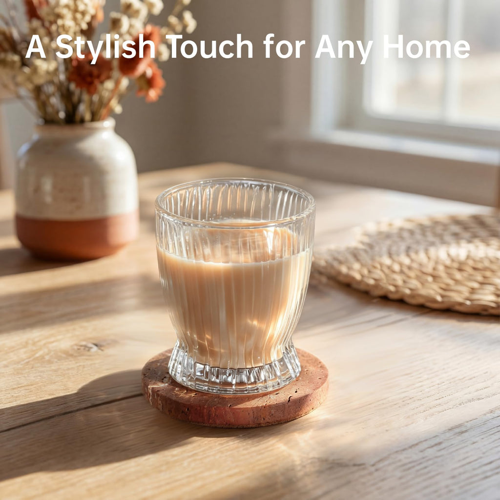 Red Travertine Coasters Set of 4, 10cm Diameter Natural Stone Coasters with Non-Slip Cork Backing, for Coffee Table