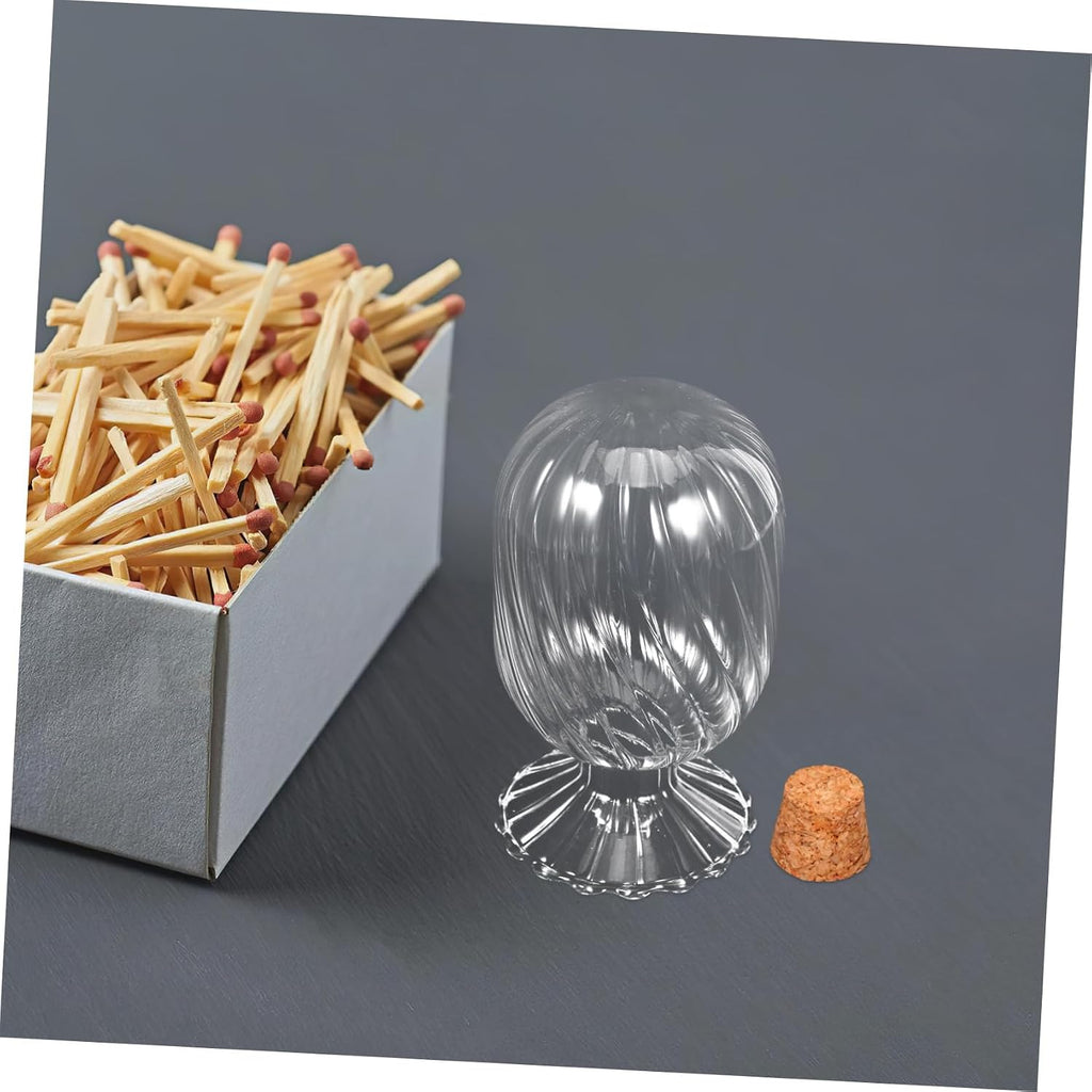 Decorative Glass Match Holder Helix Shaped Cloche with Cork Lid for Striker Stylish Empty Storage Jar Bathroom