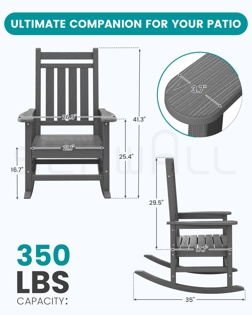 Outdoor Rocking Chair Set of 8, Patio Rocking Chairs for Adults, Grey
