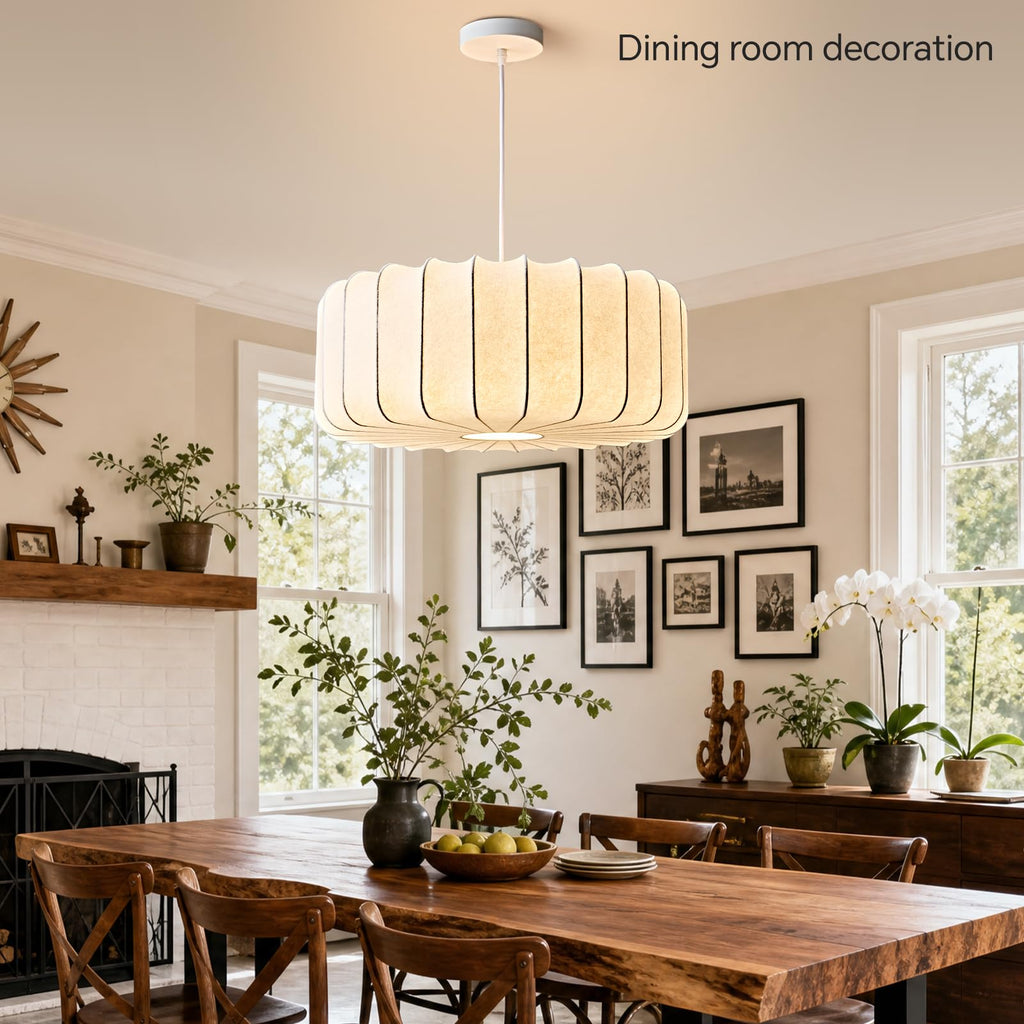 20 inch Lantern Pendant Light Wabi Sabi 3 Color Adjustable Ceiling Hanging Lamp Chandelier with White Imitation Silk