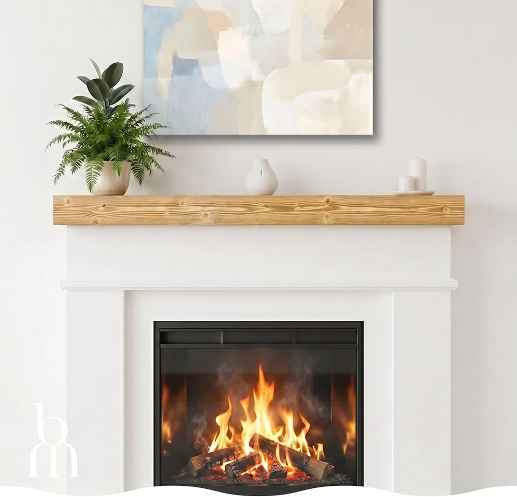 Solid Wood Shelf, Floating Mantle for Living Room, Farmhouse Rustic Wood Mantel, Easy Wall Mount with Heavy-Duty