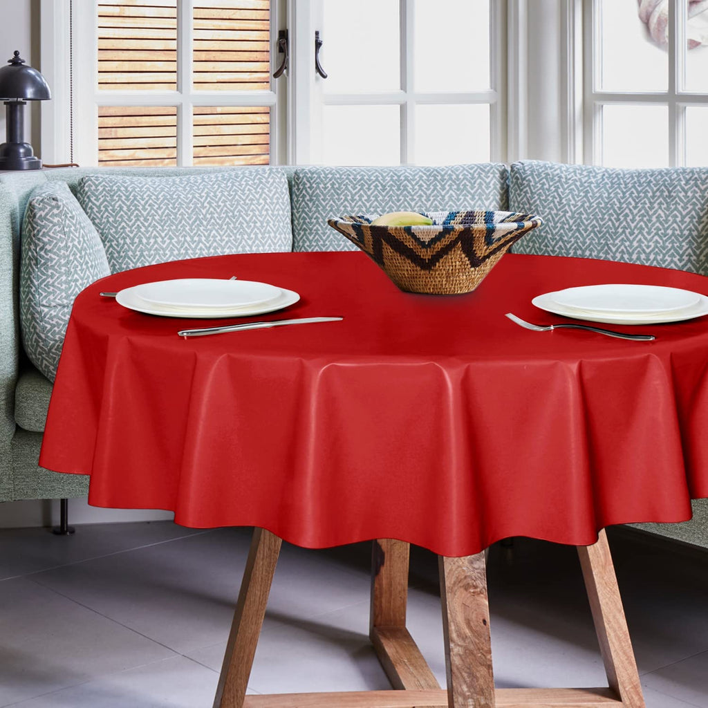 100% Waterproof Vinyl Tablecloth Table Cloth 60 Inch Round, Red