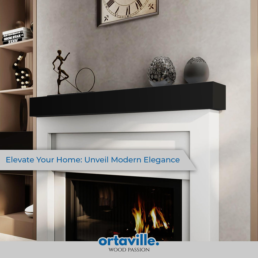 66" Modern Floating Mantel Shelf, Black