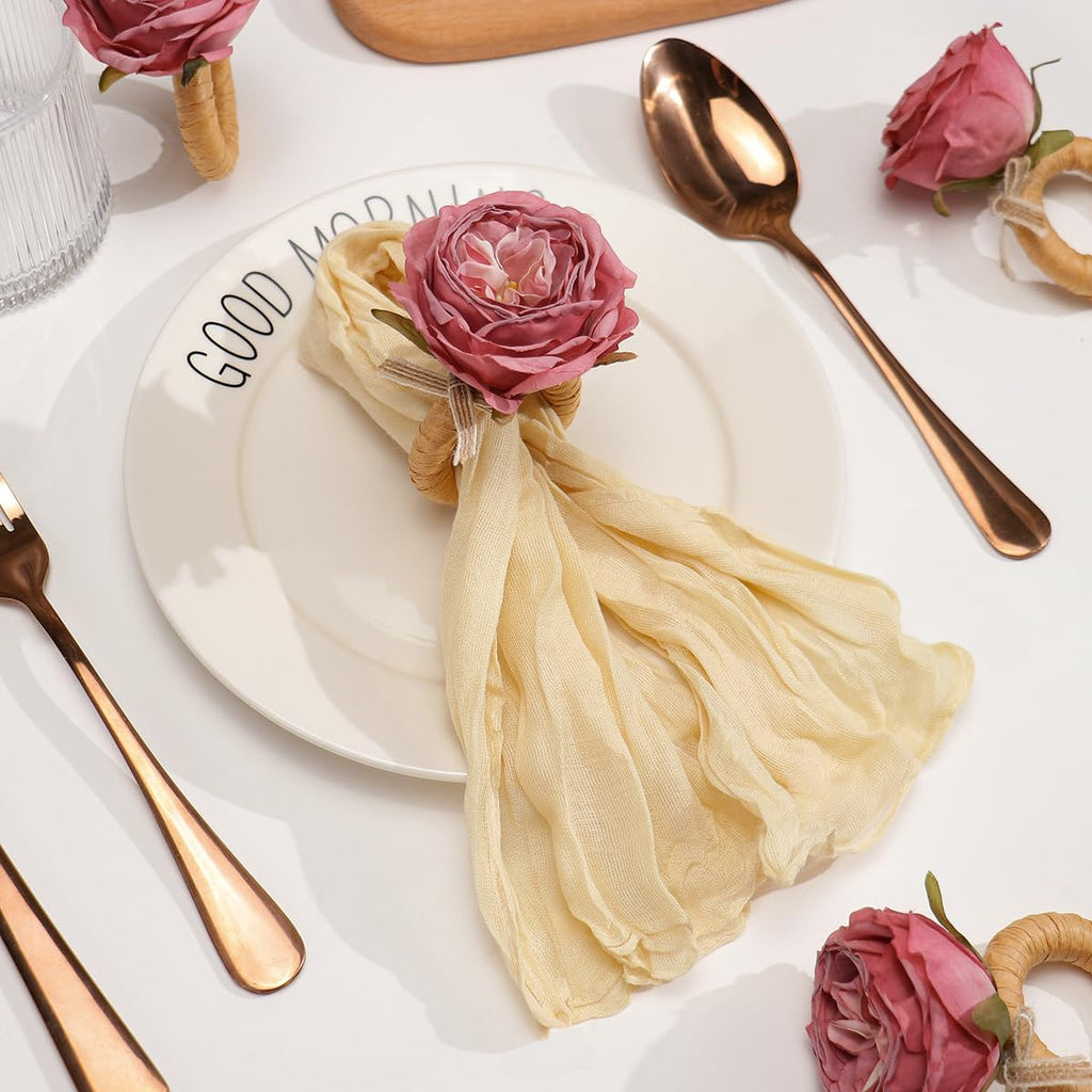 Flower Napkin Rings | Rustic Rose Tulip Napkins Holder | Spring Napkin Rings & Flower Stem Napkins Holder - Set of 12