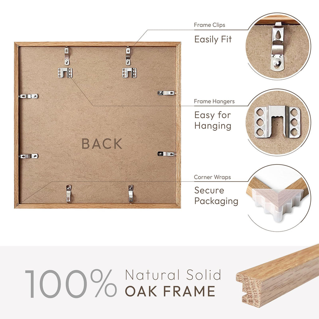 12x12 Wood Frame, Solid Oak 12x12 Picture Frames with Mat to 8x8