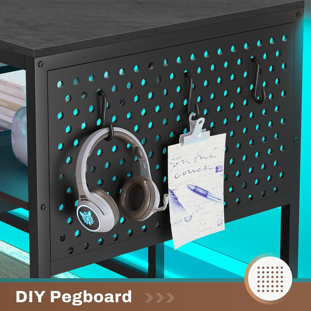 L Shaped Gaming Desk, Convertible 96" Home Office Desk or Corner Desk, L Shaped Table with Power Outlets & LED Strip