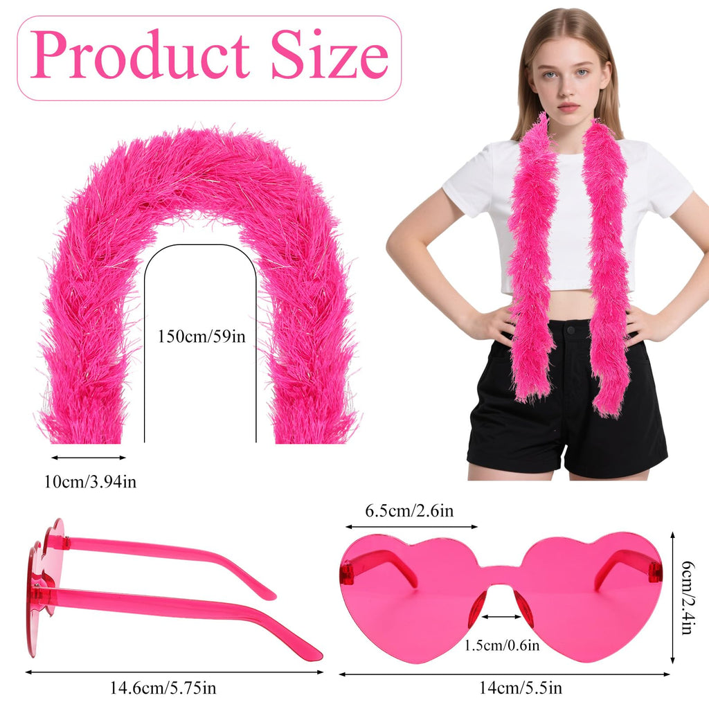 5 Ft 14Pcs Feather Boas and 14Pcs Heart Sunglasses Set Artificial Fluffy Boas for Party Bulk Women Bachelorette Party