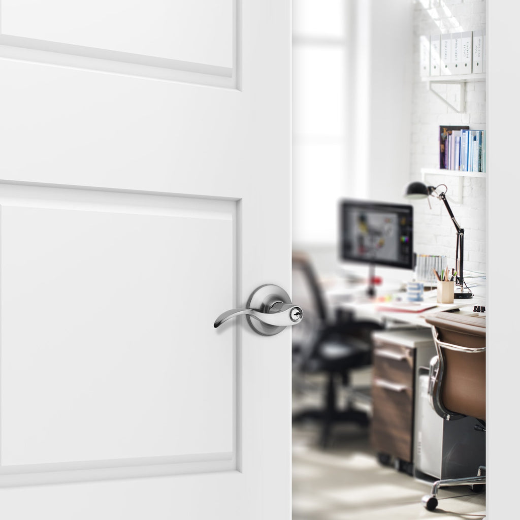Entrance Lever Door Handle [Lock with Two Keys] or Front Door with a Satin Nickel Finish, Reversible for Right & Left