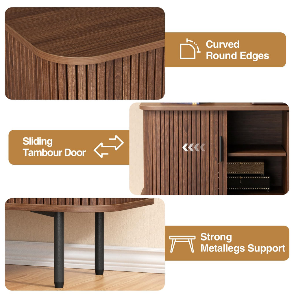 47''W x 32''H Walnut Storage Cabinet, Fluted Sideboard Buffet Cabinet with Storage, Console Table Credenza with