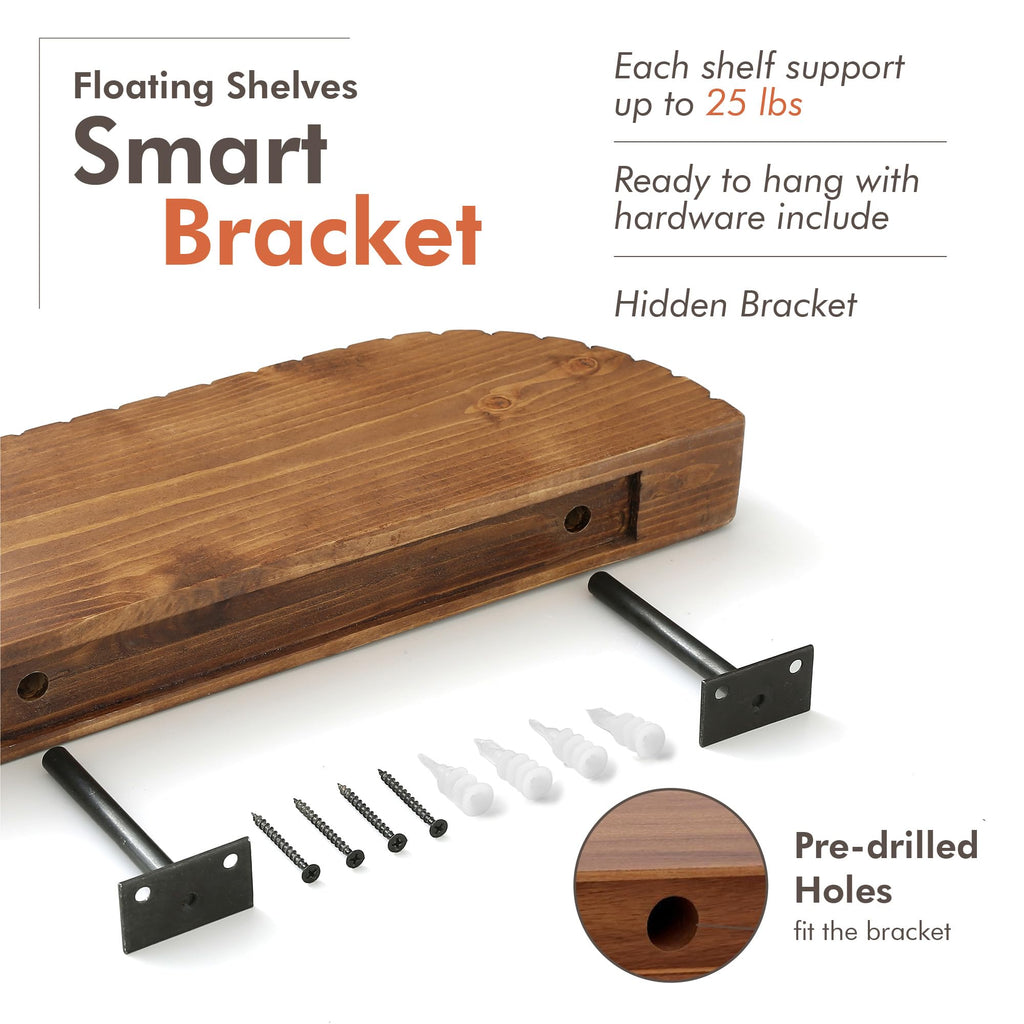 2 Pack Wood Rounded Fluted Floating Shelf