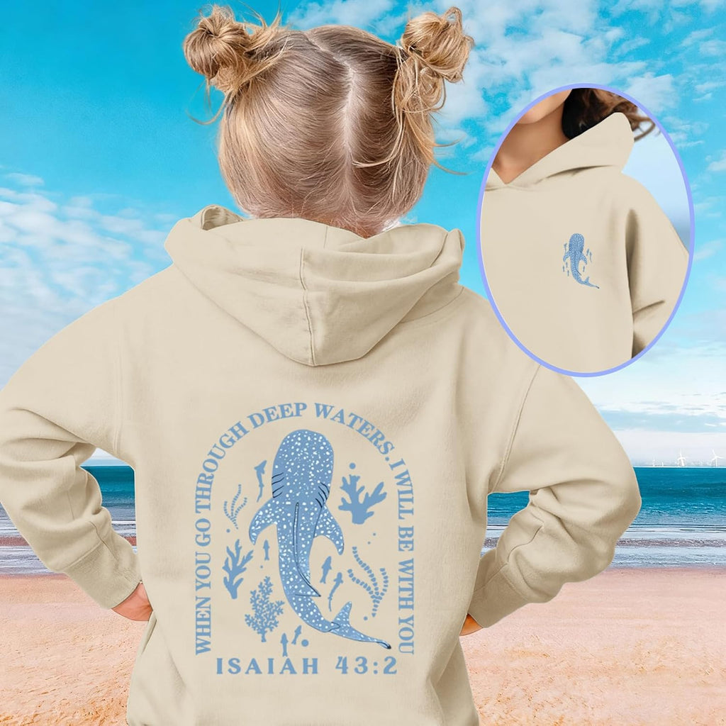Cute Christian Hoodies For Girls Graphic Sweatshirt Whale Shark Kawaii Hoodie Kids Jesus Faith Bible Verse Pullover