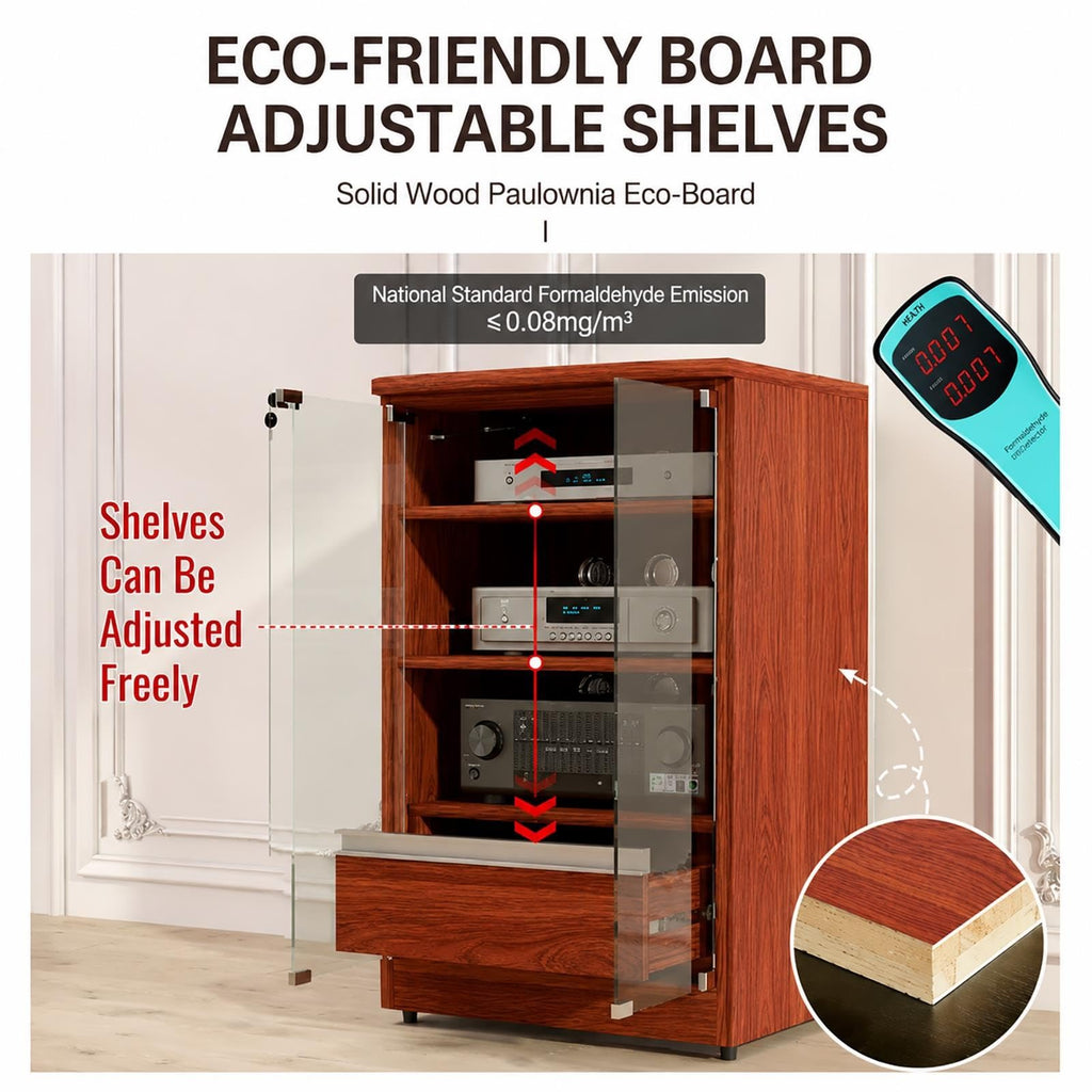 Audio Equipment Rack Cabinet HiFi Amplifier Cabinet with Drawer, Glass Door