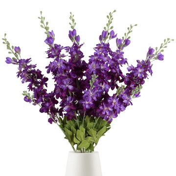 6PCS Purple Artificial Flowers 33" Long Stem Larkspur Silk Flowers for Tall Vase, Wedding Centerpieces, Home Decor