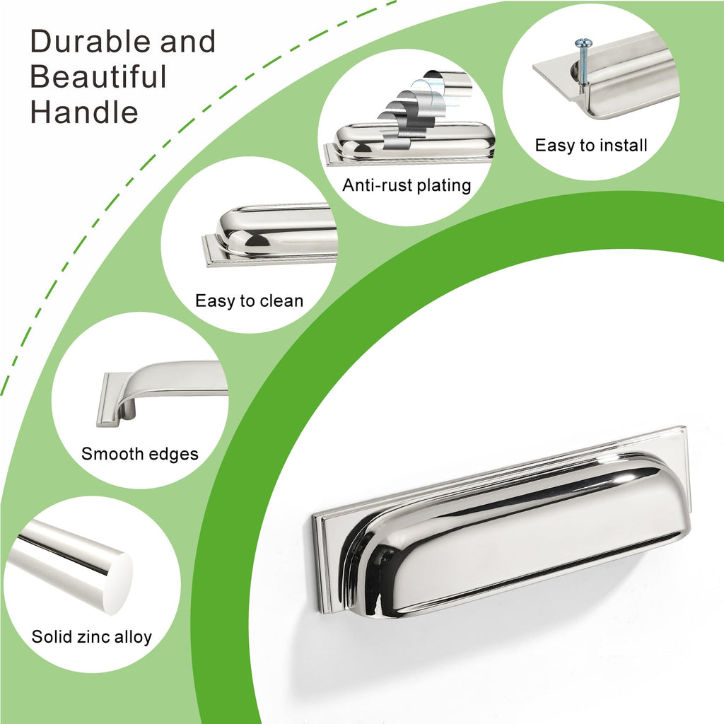 10 Pack Cabinet Cup Handle- 2.5"/64mm Polished Nickel Cabinet Cup Pulls Cabinet Handles Kitchen Hardware Bathroom