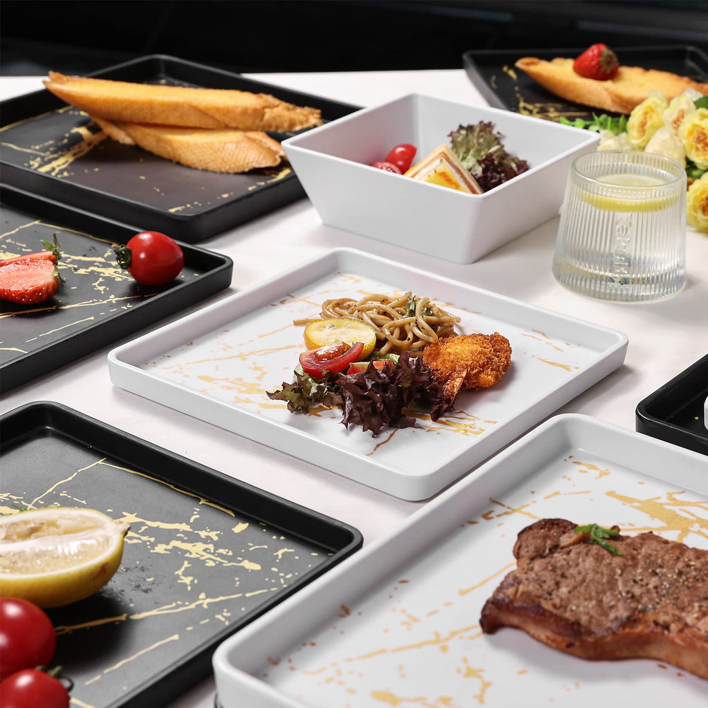 Square Melamine Dinnerware Sets of 12pcs - Black and White