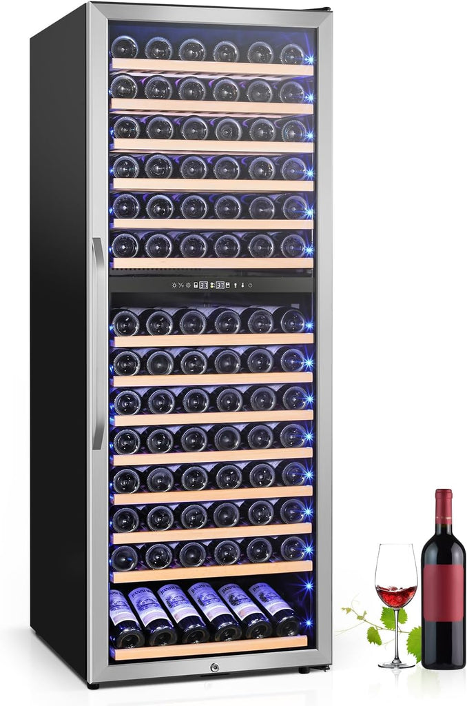 Wine Fridge Freestanding Dual Temperature Zone, Wine Cooler Refrigerator for 154