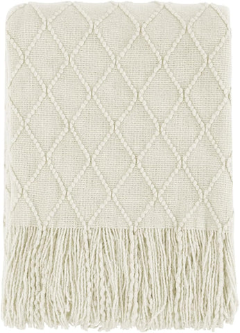 Beige Throw Blanket 50x60 Inches Throw Textured Solid Soft Sofa Couch Decorative Knit Blanket