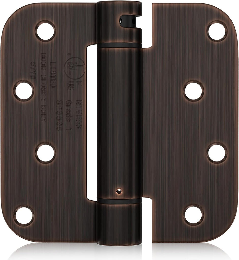 Self Closing Door Hinges 3 Pack Oil Rubbed Bronze Spring Loaded Hinges 4 Inch with 5/8" Radius Corner Adjustable