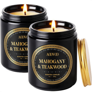 2 Pack Scented Candles for Men - Mahogany Teakwood Scent, Giftable