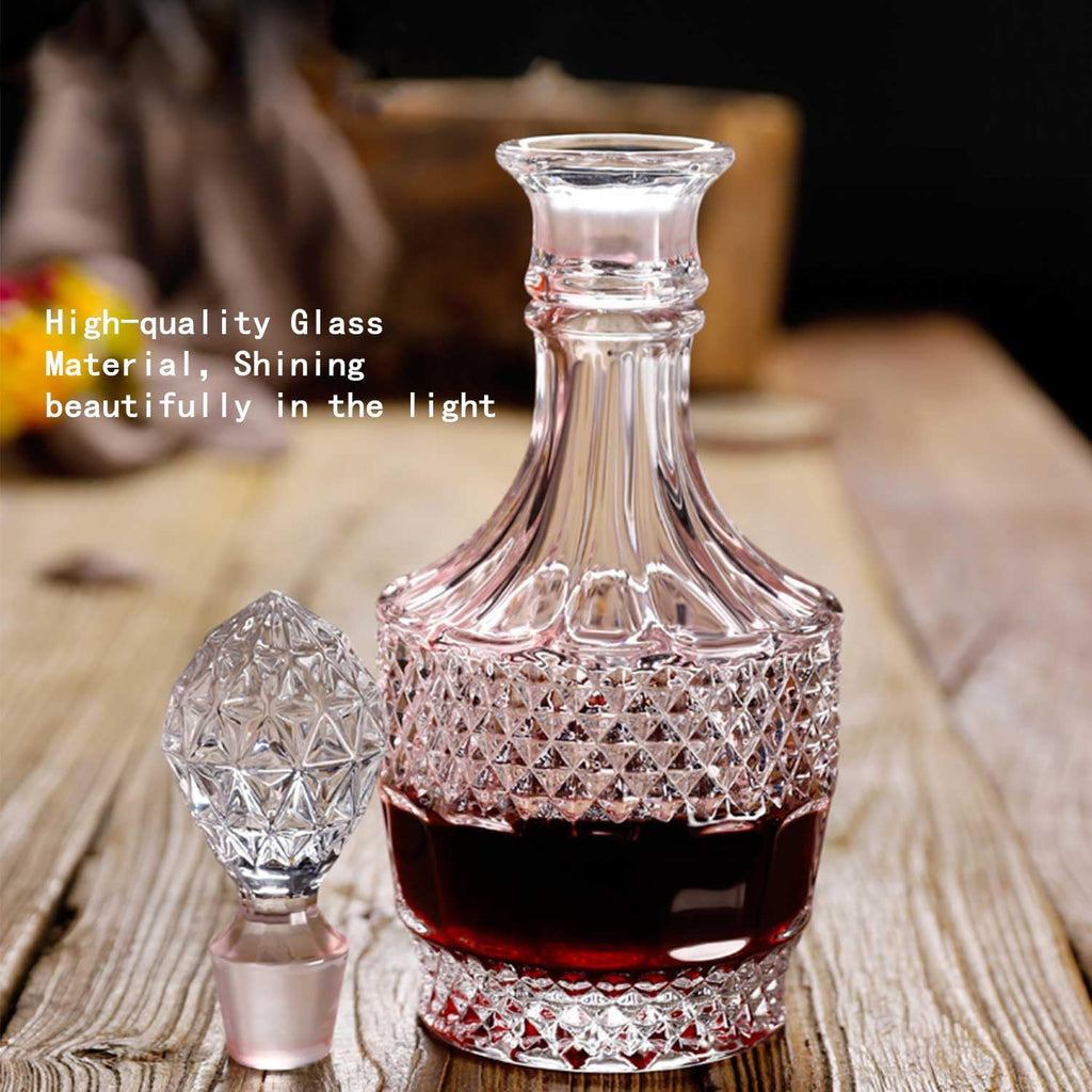 Bourbon Clear Whiskey Decanter,Hand painted Liquor Decanter Glasses Set, Crystal Design Decanter and 6 - Set of 168
