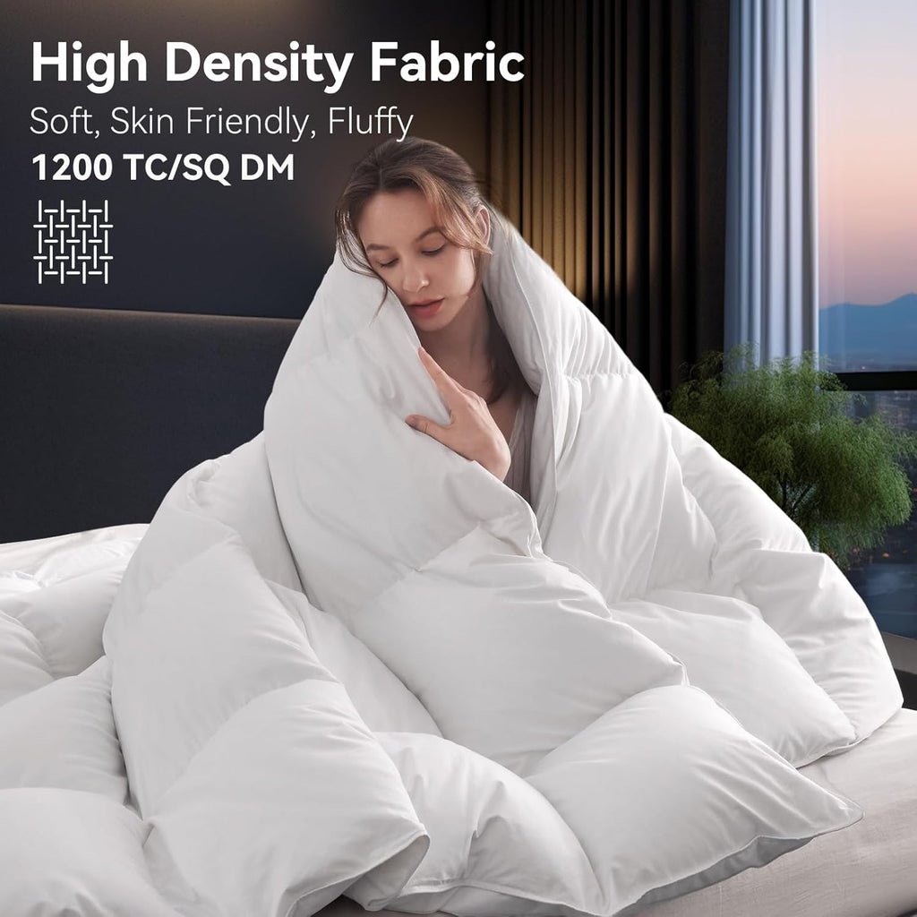 Organic 75% Down Fiber Comforter Oversize Queen,850+FP,1200TC,Extra Fluffy,Hotel Style,Luxury Ultra 