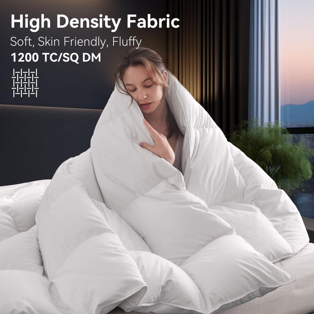 Organic 75% Down Comforter Super, 850+ FP Fluffy Hypoallergenic Hotel-Luxury Duvet Insert, 1200TC Ultra Soft